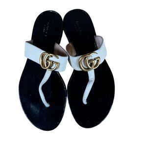 Gucci Marmont GG Thong Flip Flop Sandals White Leather Size EU 37.5 US 7.5